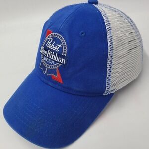 Pabst Blue Ribbon Hat Snapback Trucker Mesh Blue White Beer Logo PBR Party Men